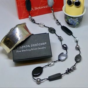 SILPADA SILVER, HEMATITE, PEARL, ETC, NECKLACE